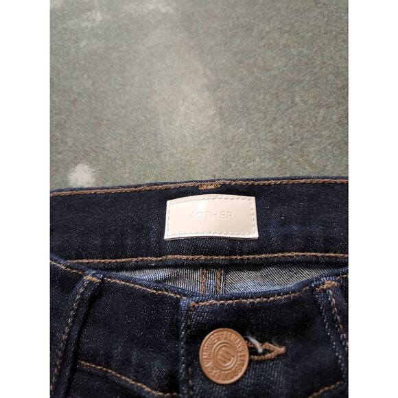 Mother The Looker Ankle Fray Jean Raw Cut Crop Stretch Denim So Good Dark Wash s - Picture 3 of 6